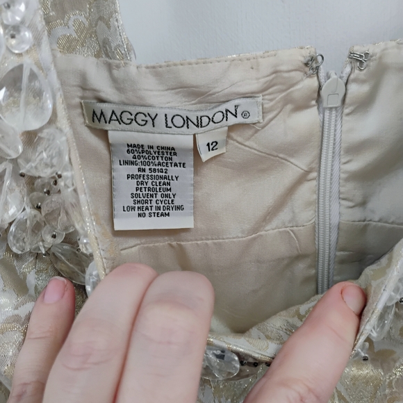 Maggie London Elegant Cream Dress Size 12 - Picture 5 of 6